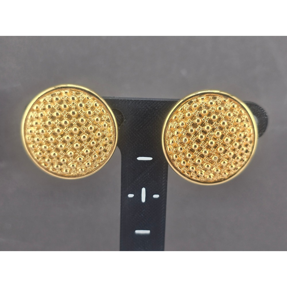 Vintage Joan Rivers Earrings Gold Tone Textured Beaded Round Clip On 1in